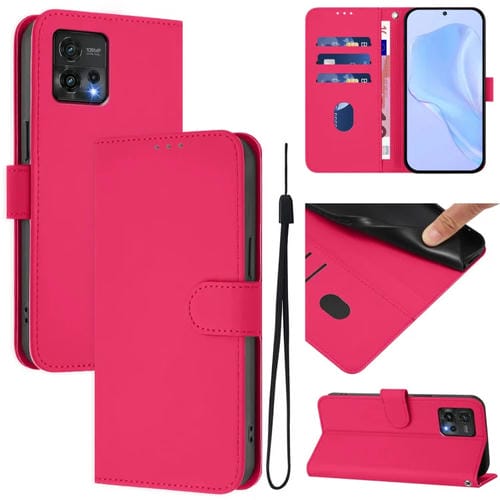 Funda de Piel Sintética con Cordón para Motorola Moto G72 (Rosa y Rojo)