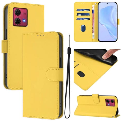 Funda de Piel Sintética con Cordón para Motorola Moto G84 5G (Amarillo Limón)