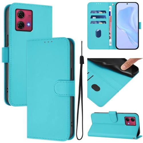 Funda de Piel Sintética con Cordón para Motorola Moto G84 5G (Azul Lago)