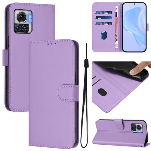 Funda de Piel Sintética con Cordón para Motorola Moto X30 Pro 5G (Morado Lavanda)