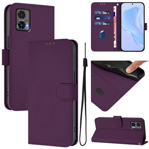 Funda de Piel con Cordón para Motorola Edge 30 Neo Skin Feel (Violeta)
