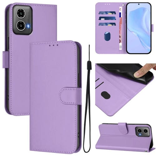 Funda de Piel con Cordón para Motorola Moto G34 con Tacto Piel (Morado Lavanda)