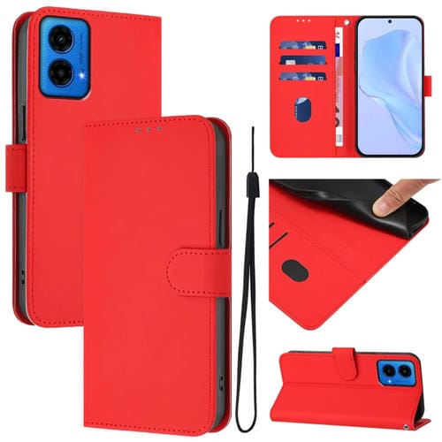 Funda de Piel Sintética con Cordón para Motorola Moto G45 5G y G34 5G (Rojo)