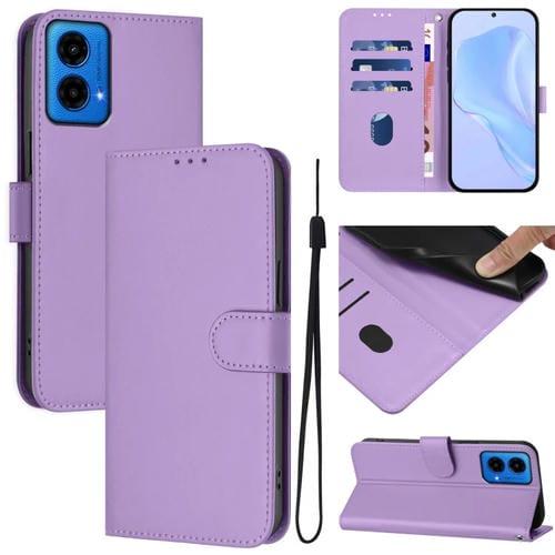 Funda de Piel Sintética con Cordón para Motorola Moto G45 5G y G34 5G (Morado Lavanda)