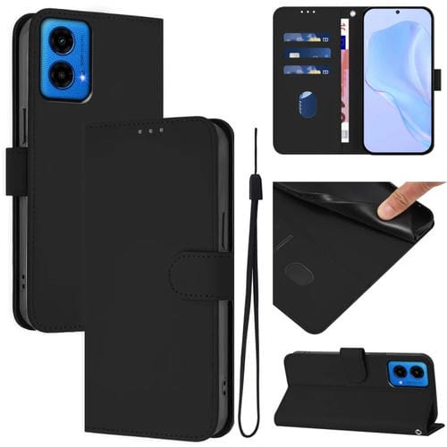Funda de Piel Sintética con Cordón para Motorola Moto G45 5G y G34 5G (Negro)