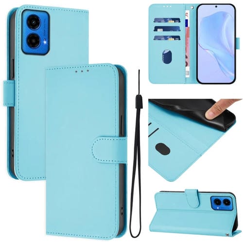 Funda de Piel Sintética con Cordón para Motorola Moto G45 5G/G34 5G (Azul Cielo)