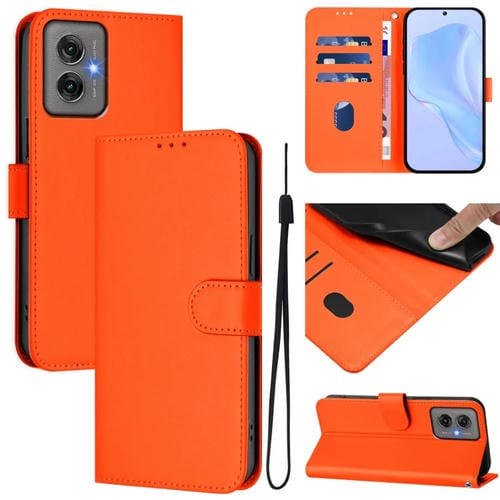 Funda de Piel Sintética con Cordón para Motorola Moto G55 (Naranja)