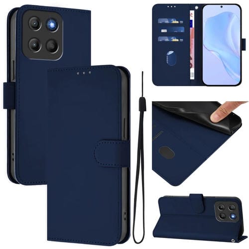 Funda de Piel con Cordón para Motorola Moto G15 (Azul Marino) Tacto Suave