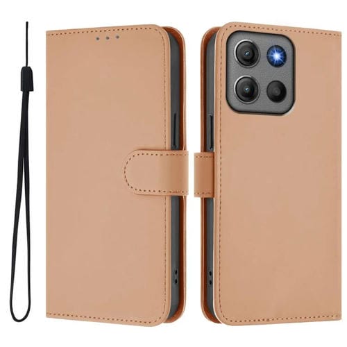 Funda de piel con cordón para Motorola Moto G15 Power, color piel