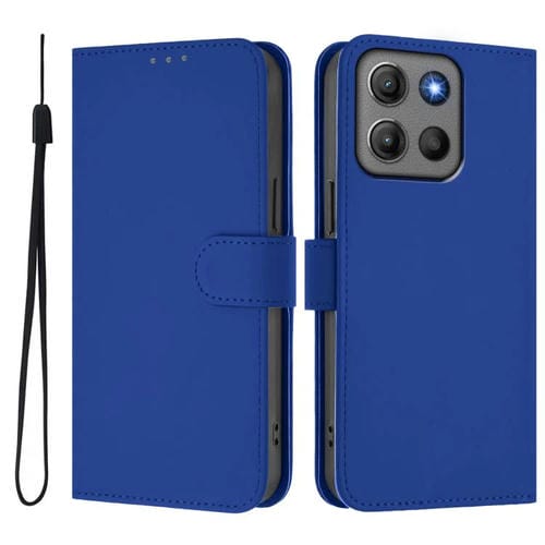Funda de cuero con textura de piel y cordón para Motorola Moto G15 Power (azul oscuro)