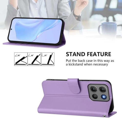 Funda de cuero con textura de piel y cordón para Motorola Moto G15 Power (morado lavanda)