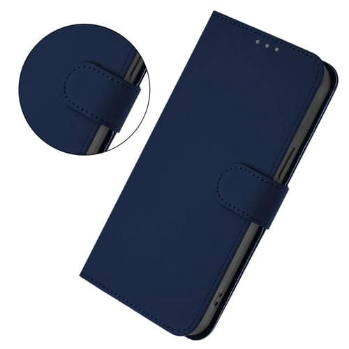 Funda de cuero con textura de piel y cordón para Motorola Moto G15 Power (azul marino)