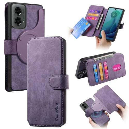 Funda de Cuero Retro Antirrobo con RFID y Magsafe para Motorola Moto G 5G (2024) (Morado)