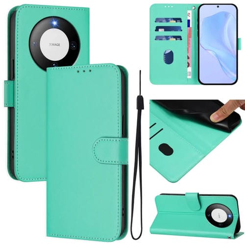 Funda de Piel Sintética con Cordón para Huawei Mate 60 con Tacto de Piel (Verde)