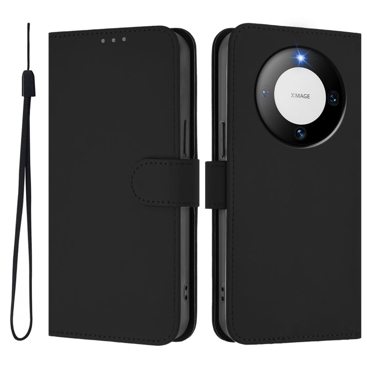 Funda de Piel Sintética con Cordón para Huawei Mate 60 con Tacto de Piel (Negro)