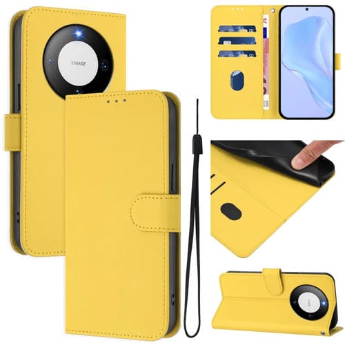 Funda de Piel Sintética con Cordón para Huawei Mate 60 con Tacto de Piel (Amarillo Limón)