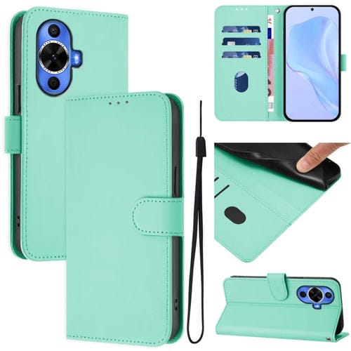 Funda de Piel Sintética con Cordón para Huawei Nova 12S 4G con Tacto de Piel (Verde Menta)