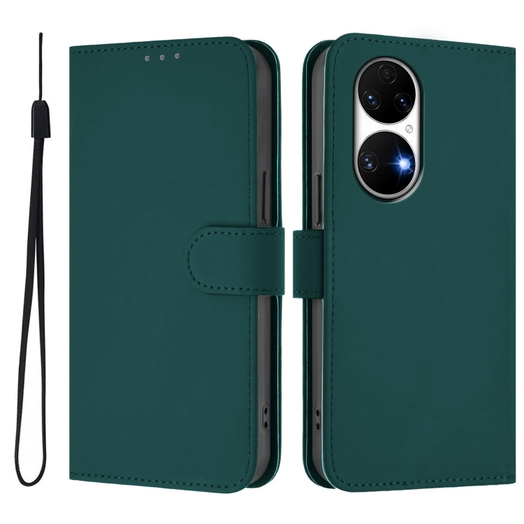 Funda Piel Sintética con Cordón para Huawei P50 Skin Feel (Verde Oscuro)