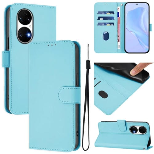 Funda de Piel para Huawei P50 con Cordón (Azul Cielo) Tacto de Piel Liso