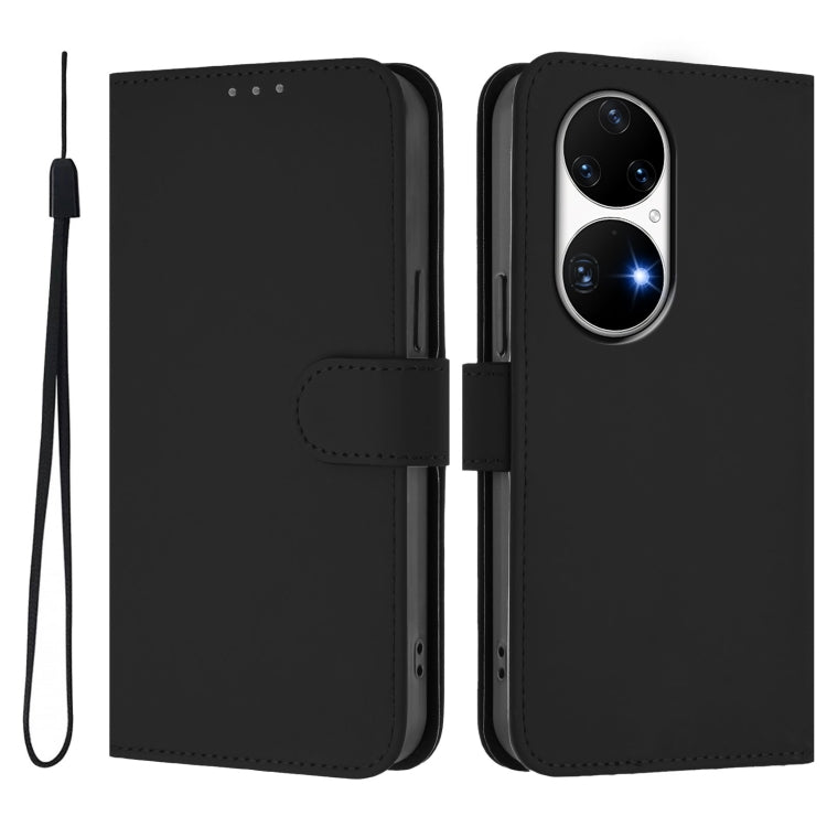 Funda de Piel con Cordón para Teléfono Huawei P50 Pro Textura Piel (Negro)