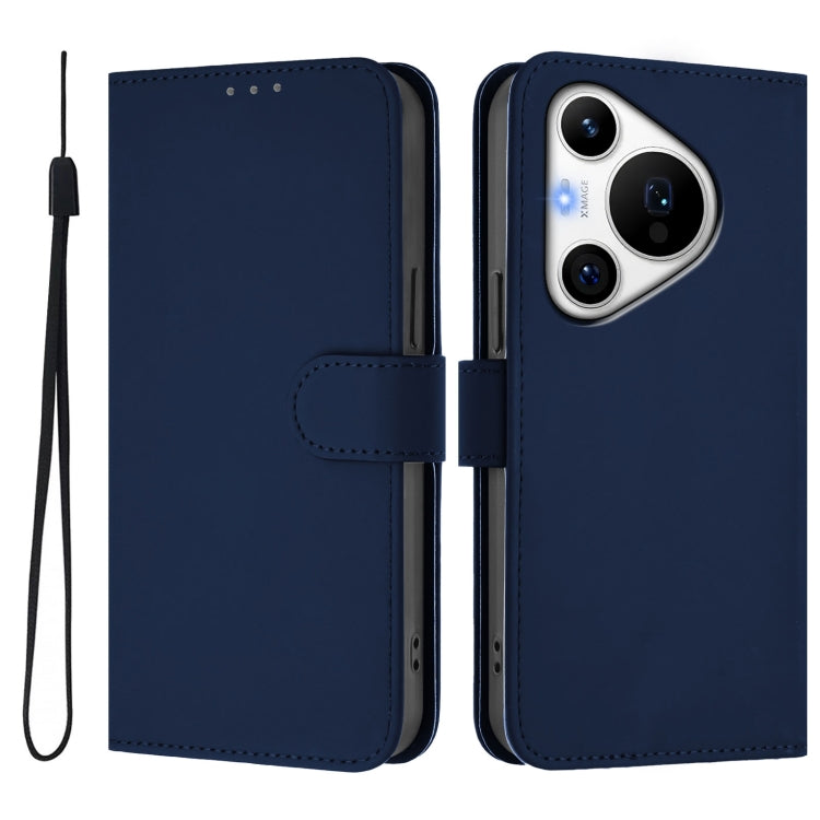 Funda de Cuero con Cordón para Huawei Pura 70 Pro y 70 Pro+ con Textura de Piel (Azul Marino)