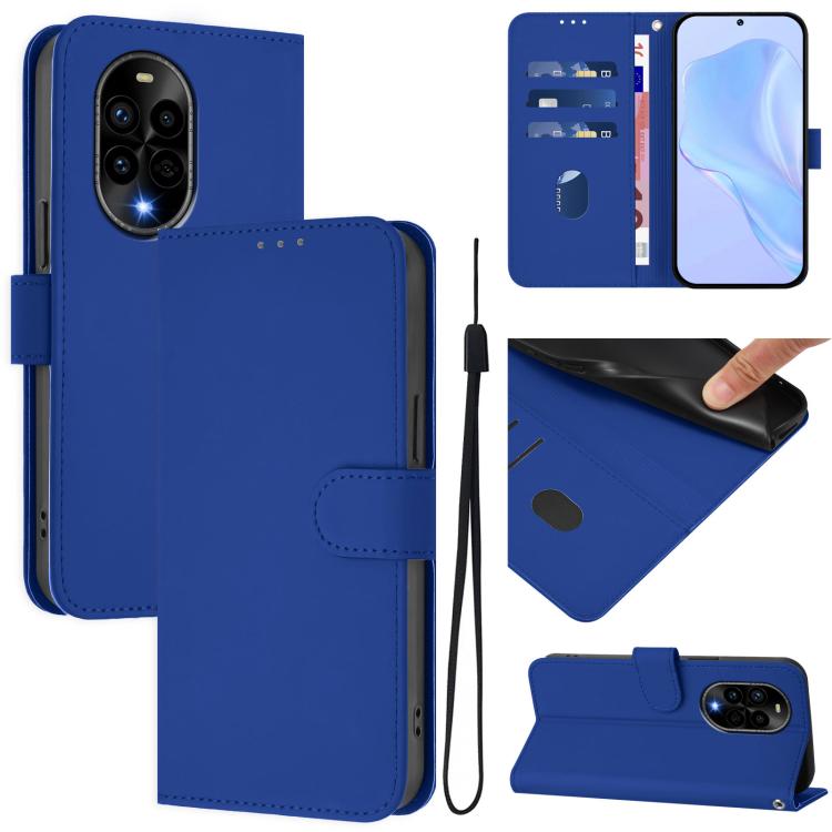 Funda de Piel para Huawei Nova 13 Pro con Textura Lisa y Cordón (Azul Oscuro)