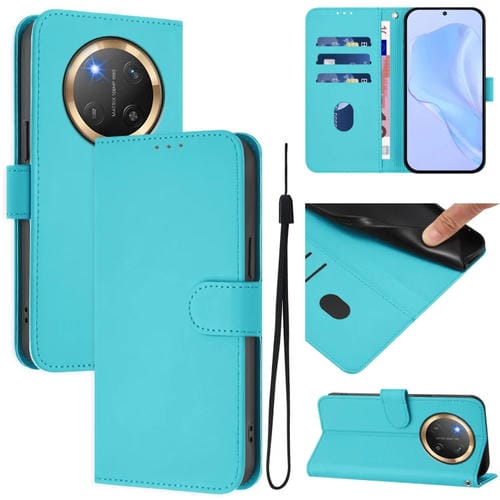 Funda de Cuero con Textura de Piel y Cordón para Honor X9C 5G (Azul Lago)