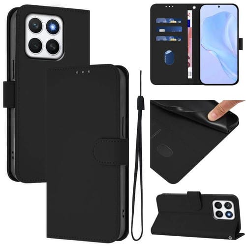 Funda de Cuero con Cordón para Honor X8C 4G (Negro) Diseño Piel Sintética Tacto Global