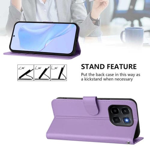 Funda de cuero con textura de piel y cordón para Honor X6C 4G (morado lavanda)