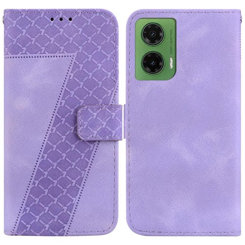 Funda de Cuero con Relieve en Forma de Siete para Motorola Moto G35 (Morado)