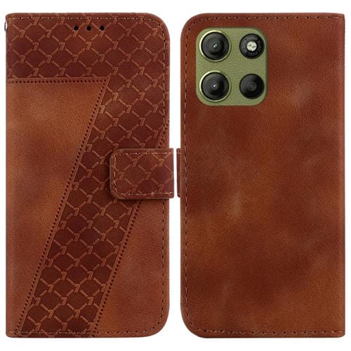 Funda de Cuero con Relieve en Forma de Siete para Motorola Moto G15 (Marrón)