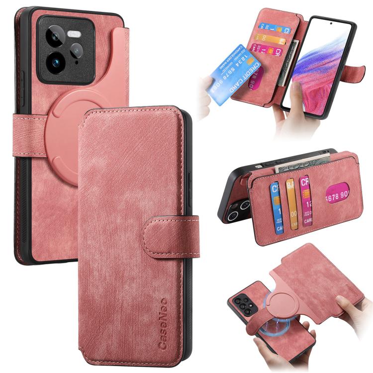 Funda Neo Magsafe Rfid Antirrobo de Cuero Retro para Realme Gt7 Pro (Rosa)