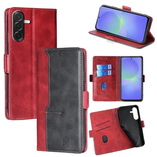Funda de cuero con hebilla lateral en color de contraste para Samsung Galaxy A36 5G (rojo y negro)