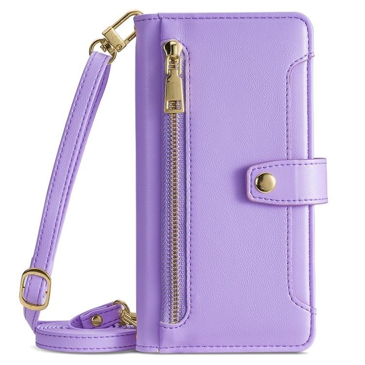 Funda de cuero tipo cartera con cremallera y textura de oveja para Samsung Galaxy F06 5G (morado)