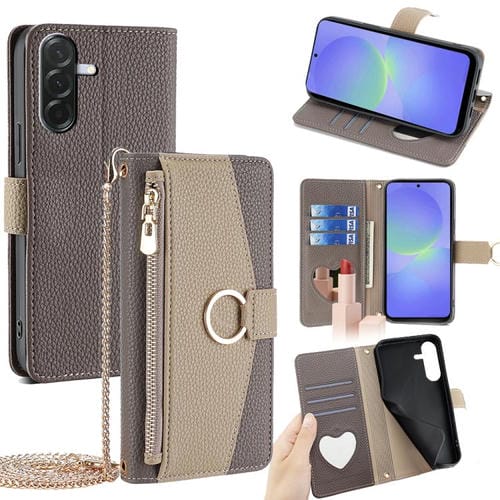 Funda de cuero con textura de lichi para Samsung Galaxy A36 5G (gris)