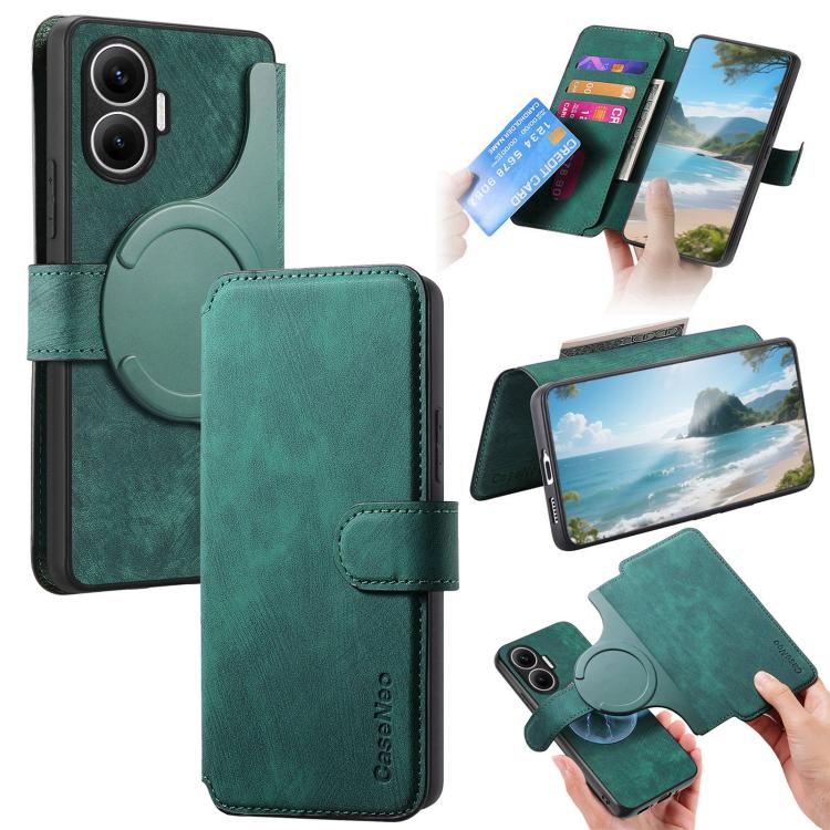 Funda Neo MagSafe RFID antirrobo de cuero retro para Redmi Turbo 4 Pro / Poco F7 (verde)