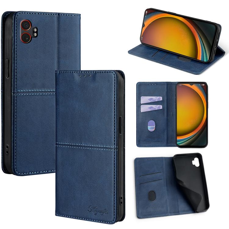 Funda de cuero magnético con textura de vaca para Samsung Galaxy Xcover 7 Pro 5G (azul)