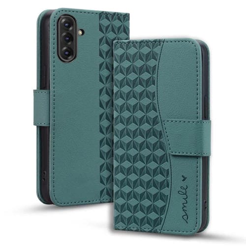 Funda de Cuero Samsung Galaxy A36/A56 Hebilla de Diamante y Cordón (Verde)
