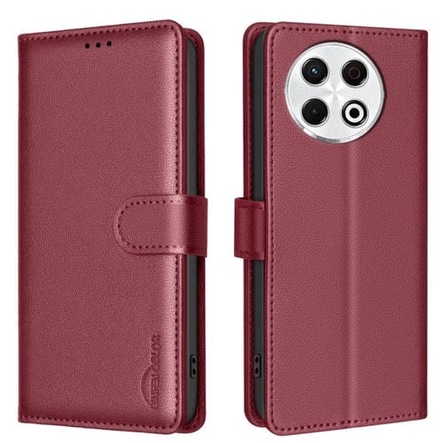 Funda Cuero Antirrobo Textura Lichi Rfid para Tecno Spark 30 Pro 4G (Rojo)
