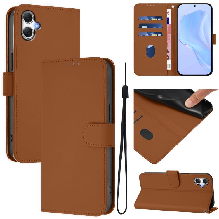 Funda de cuero con textura de piel y cordón para Samsung Galaxy A07 4G (marrón)
