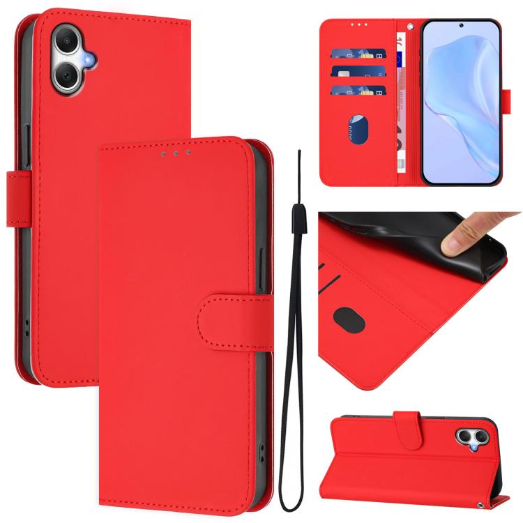 Funda de piel sintética con cordón para Samsung Galaxy A07 4G (color sólido) (rojo)