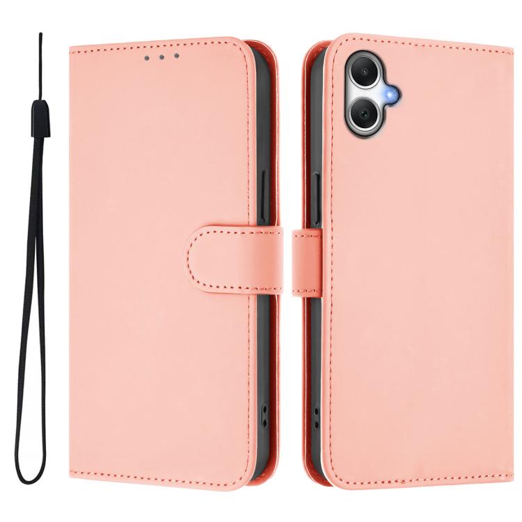 Funda de piel con textura de color liso y cordón para Samsung Galaxy A07 4G (rosa)