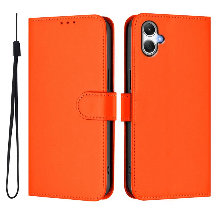 Funda de piel con textura de color liso y cordón para Samsung Galaxy A07 4G (naranja)