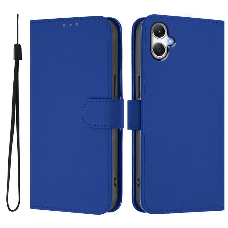 Funda de piel con textura de color liso y cordón para Samsung Galaxy A07 4G (azul oscuro)