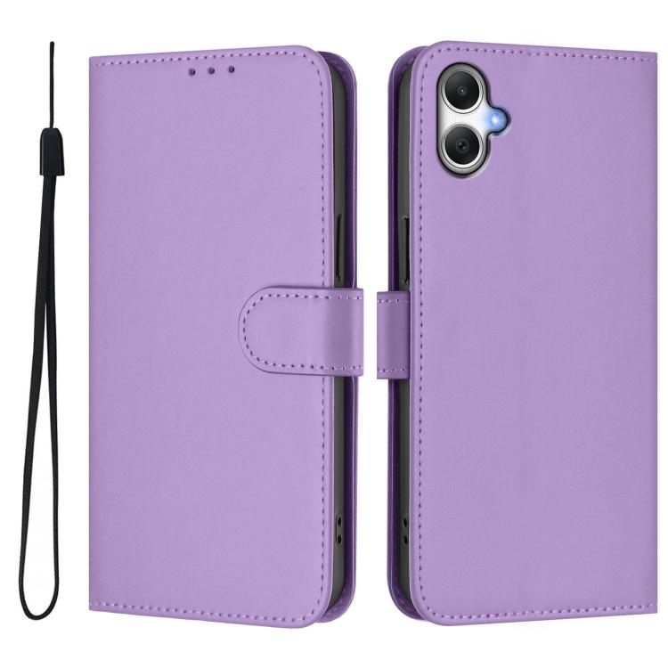 Funda de piel con textura de color liso y cordón para Samsung Galaxy A07 4G (morado lavanda)