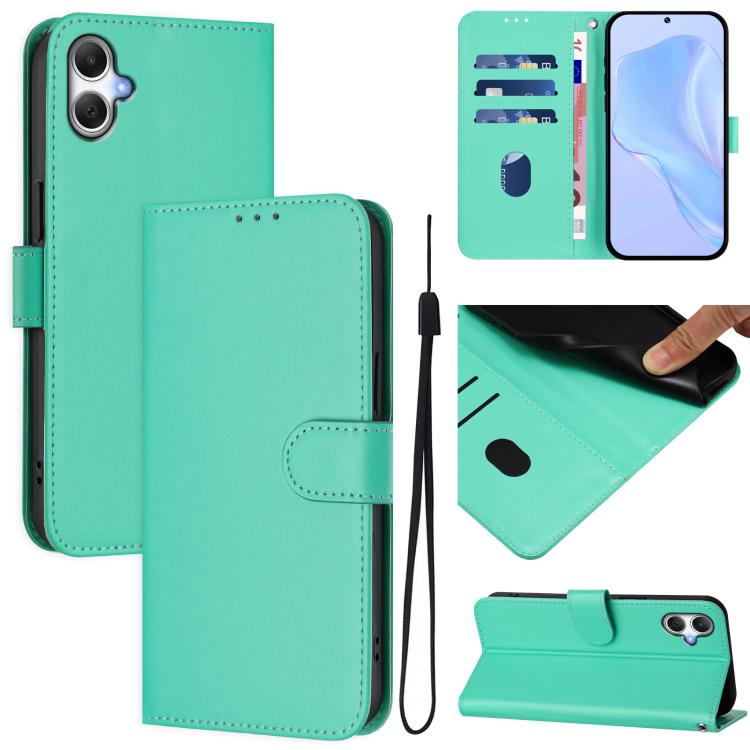 Funda de piel con textura de color liso y cordón para Samsung Galaxy A07 4G (verde)