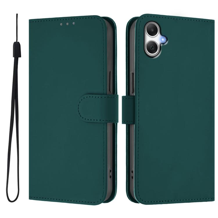 Funda de piel con textura de color liso y cordón para Samsung Galaxy A07 4G (verde oscuro)