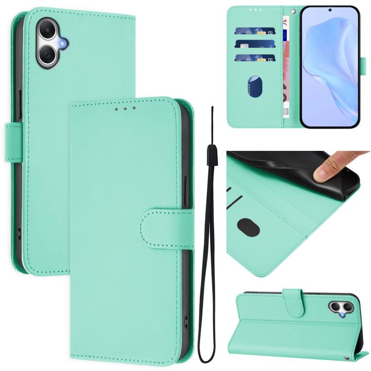 Funda de piel con textura de color liso y cordón para Samsung Galaxy A07 4G (verde menta)