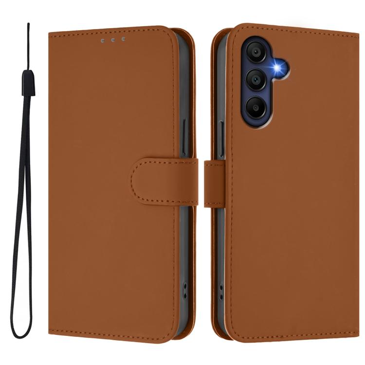 Funda de piel con textura de color liso y cordón para Samsung Galaxy A17 5G (marrón)