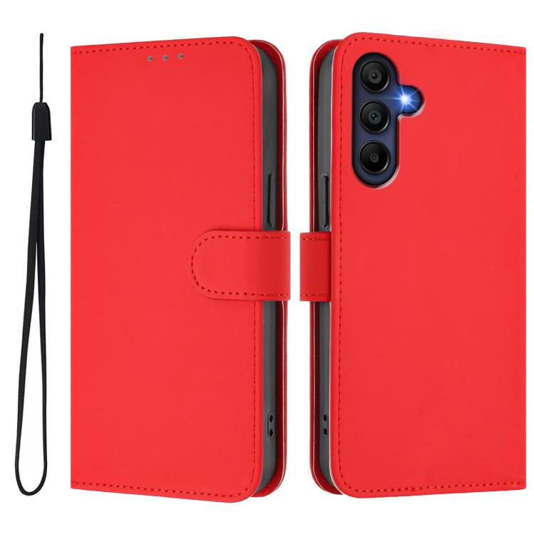 Funda de piel con textura de color liso y cordón para Samsung Galaxy A17 5G (rojo)